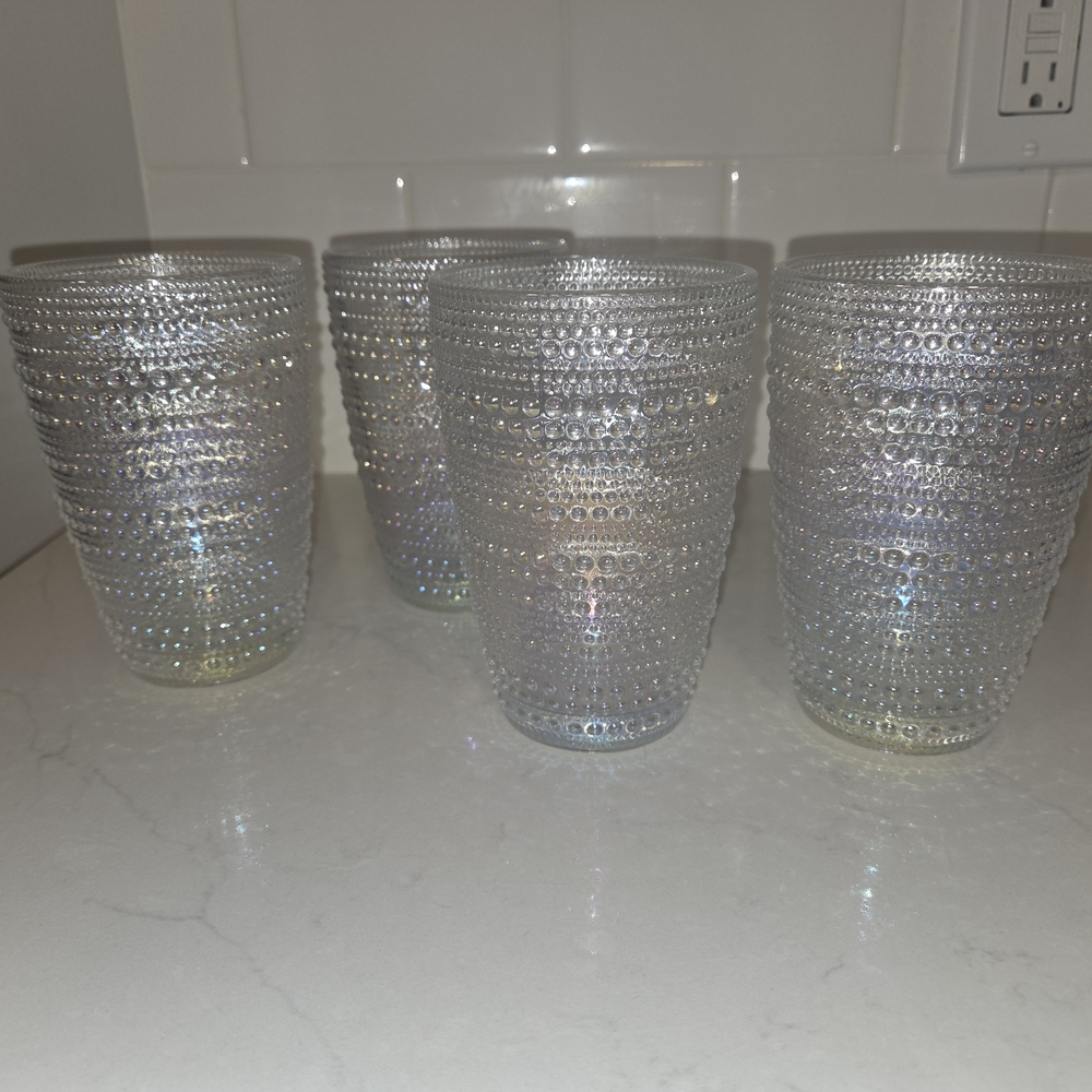 Iridescent Hobnail Glass Tumblers Set